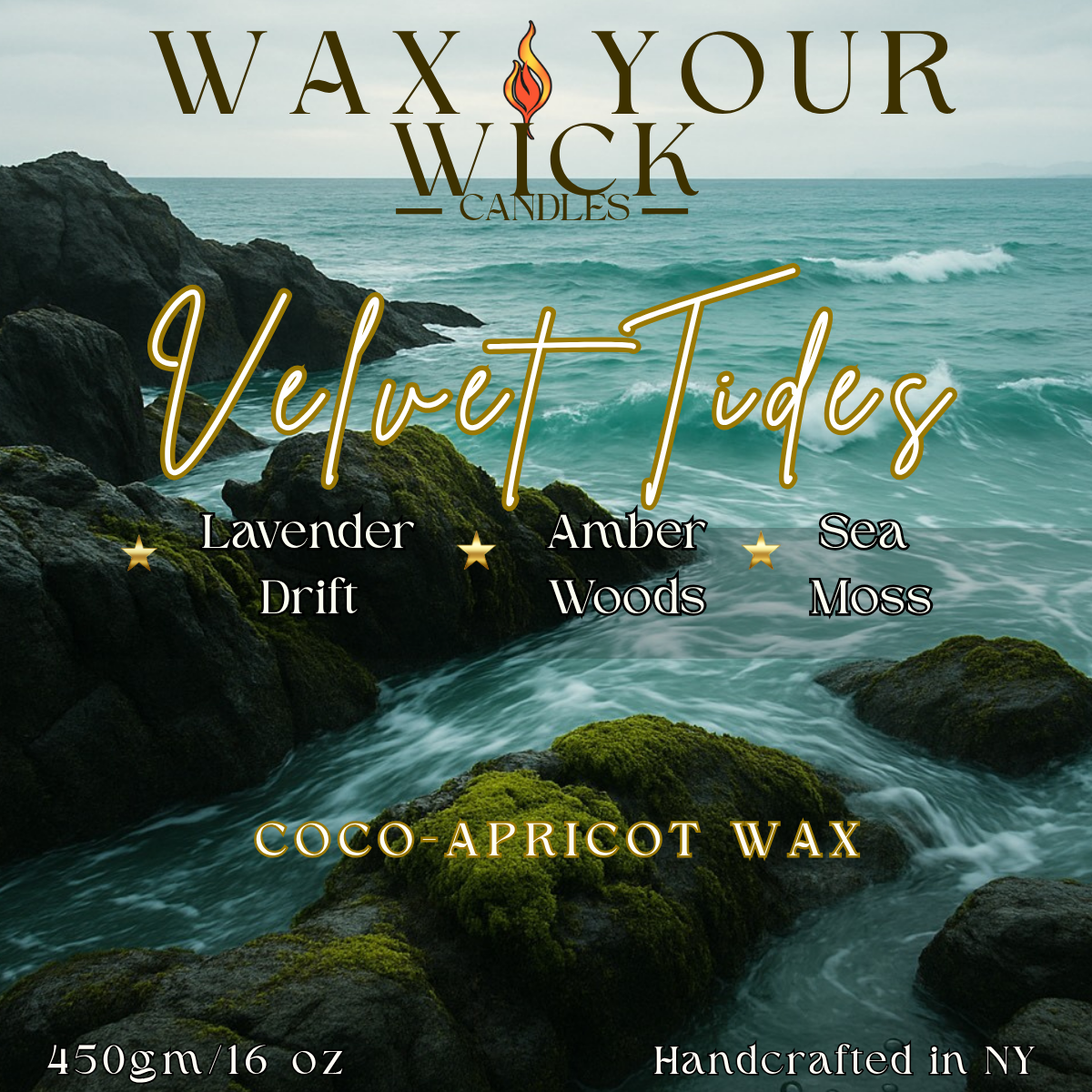 Velvet Tides Candle – Lavender Drift, Amber Woods & Sea Moss