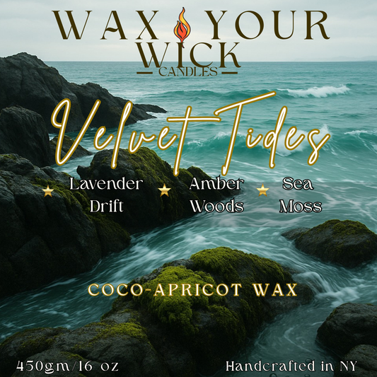 Velvet Tides Candle – Lavender Drift, Amber Woods & Sea Moss